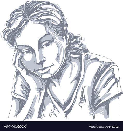 Art Drawing Portrait Of Sad And Depressed Girl Vector Image