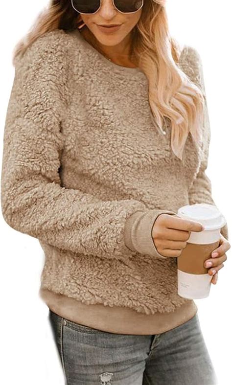 Guocu Womens Thick Plush Sweater Warm Fluffy Fleece Long Sleeve Sweatshirt Casual Cozy