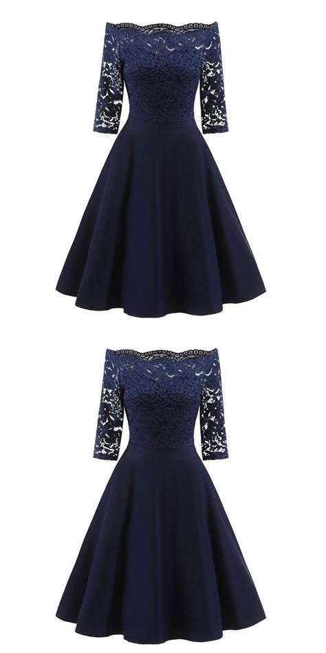 Perfect Navy Blue Homecoming Dressoff The Shoulder Short Prom Dressa