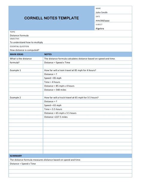 Top 12 Cornell Note Taking Template