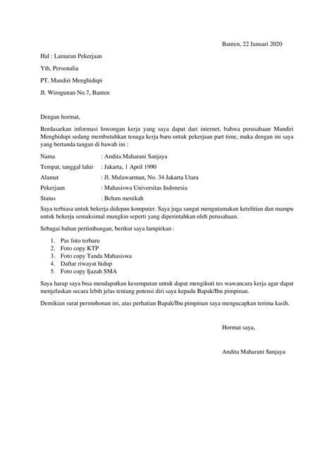 Contoh Resume Kerja Pdf Contoh Surat Lamaran Kerja Atau Cv Surat