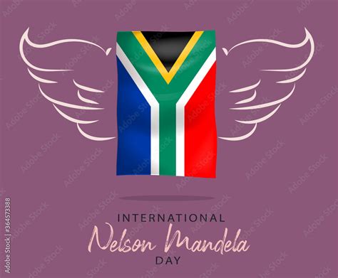 International Nelson Mandela Day, 18th July, African flag with dove bird wings, illustration ...