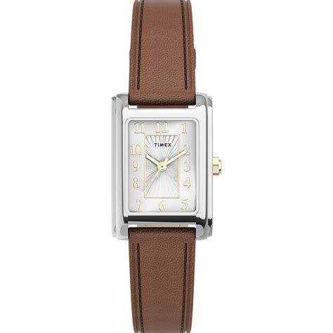 Timex Womens Meriden Brownsilver 21mm Dress Watch Leather Strap