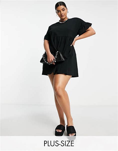 River Island Plus Frill Smock T Shirt Mini Dress In Black Asos