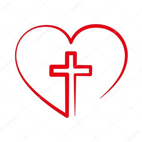 Christian Cross Inside In The Heart Vector Illustration — Stock