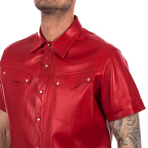 Italian Handmade Men Soft Genuine Lambskin Leather Shirt Color Red S To Xl