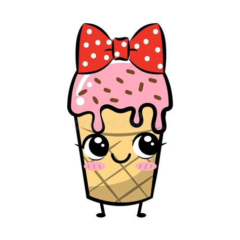 Cute Kawaii Ice Cream Funny Cartoon Character Vector Stock Vector Illustration Of Fruit