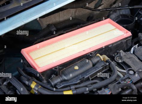 Clean New Air Filter In A Car Engine Compartment Stock Photo Alamy