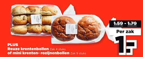 Plus Reuze Krentenbollen Of Mini Krenten Rozijnenbollen Aanbieding Bij