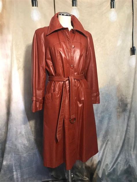 Vintage Leather Trench Coat Womens Vintage 70s Leather Coat Leather Trench Coat Brown Leather