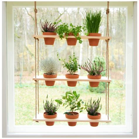 SCANDINORDICA Hanging Window Planter 3 Tiered Wood Floating Window