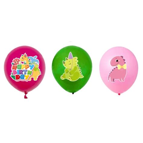 Pink Dinosaur Themed Latex Balloons 9 Piece Pretty Party Shop