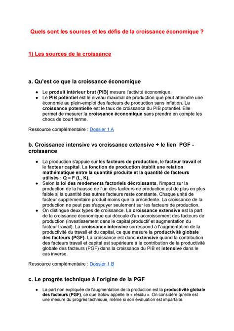 Chapitre 1 Quels sont les sources et les défis de la croissance