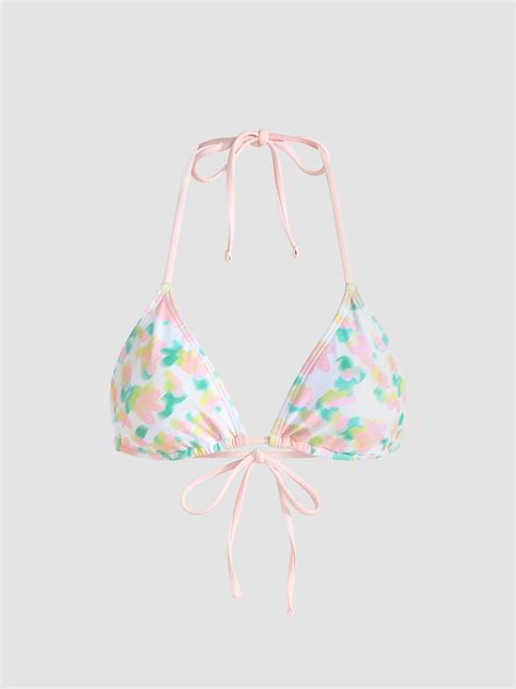 Color Floral Halter Triangle Bikini Top Cider