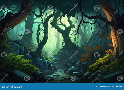 Illustration of a Scary Forest with a Path Leading To the Forest Stock Illustration ...