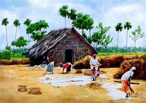 Village Painting India Scenery Paintings Watercolor Landscape