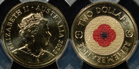 Australia Coloured Remembrance Red Poppy C Mintmark Pcgs Ms