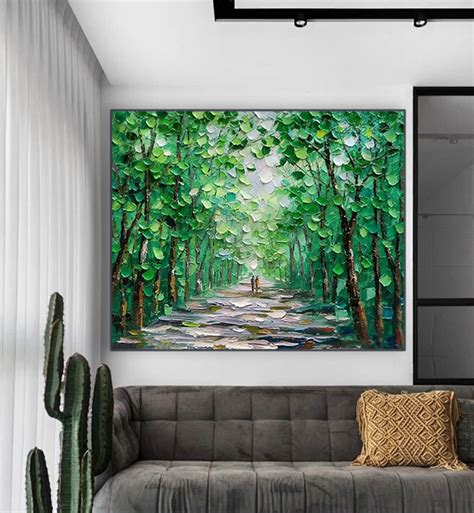 Green Forest Wall Art Natural Landscape Oil Painting Large Mural