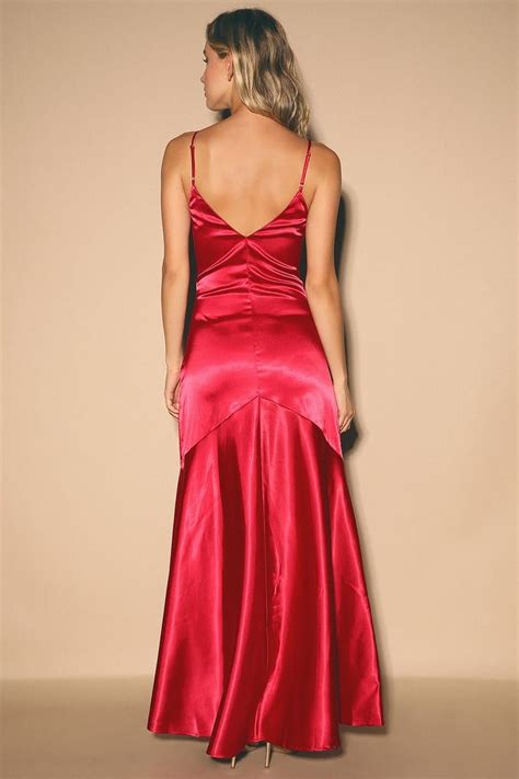 Buena Wine Red Satin Sleeveless Maxi Dress Silk Satin Dress Satin Slip