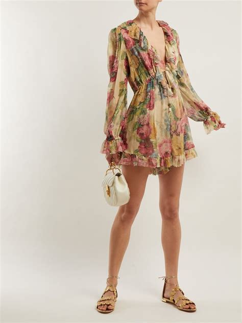 Melody Floating Floral Print Silk Playsuit Zimmermann