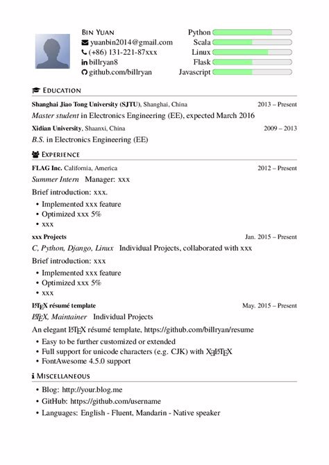 GitHub - billryan/resume: An elegant \LaTeX\ résumé template. 大陆镜像 ...