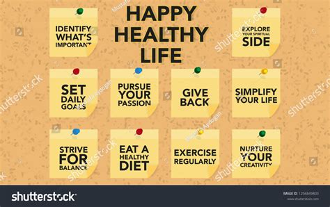 Healthy Happy Life Notes On Pin Stock Vector Royalty Free 1256849803