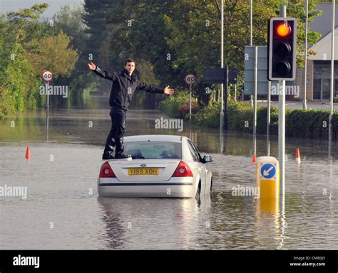 Dorset Uk 8th July 2012one Young Driver Got Caught Out By The Floods In The Town Centre At