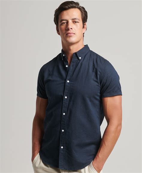 Men's - Organic Cotton Linen Short Sleeve Shirt in Eclipse Navy ...