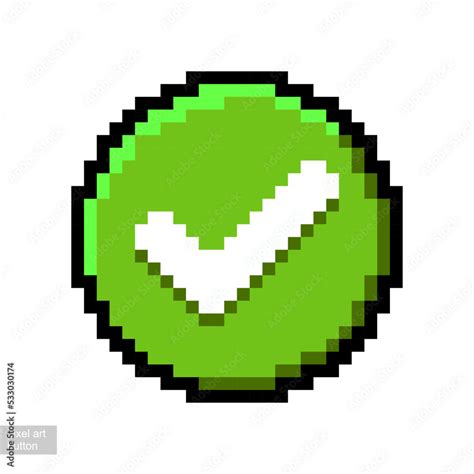 Pixel Art Round Button Green Check Mark Stock Vector Adobe Stock