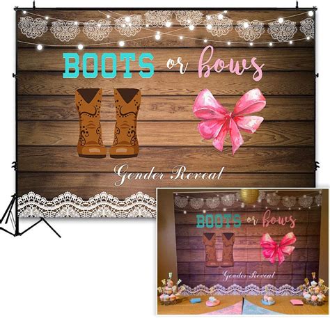 Amazon Comophoto X Ft Boots Or Bows Gender Reveal Backdrop Girl