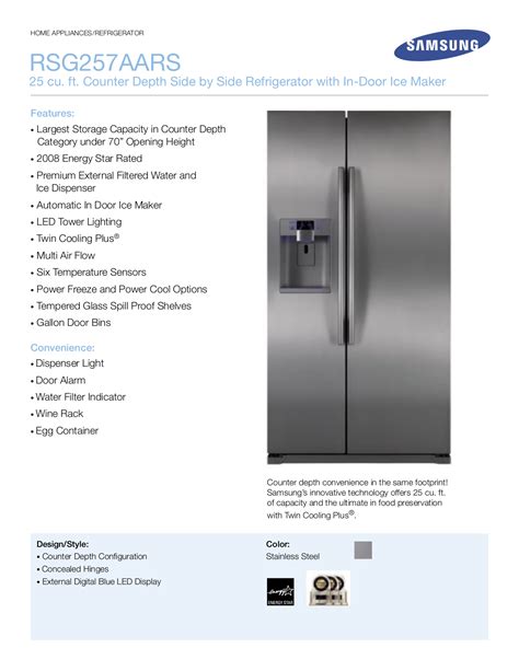 Download Free Pdf For Samsung Rsg257aars Refrigerator Manual