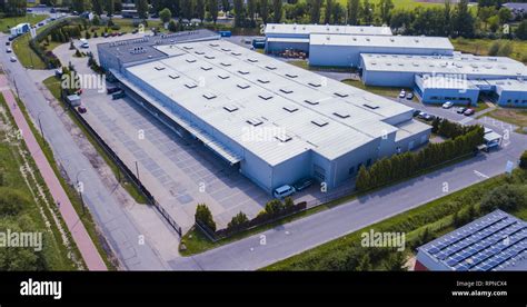 Aerial View Of Warehouse Storages Or Industrial Factory Or Logistics