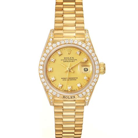 Rolex President Datejust 26mm Yellow Gold Diamond Ladies Watch 69158 Box Papers Swisswatchexpo