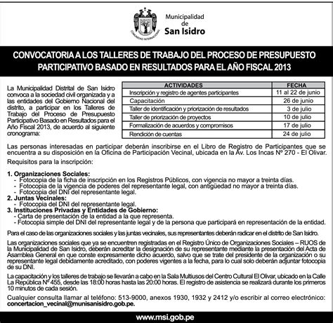 Presupuesto Participativo Municipalidad De San Isidro