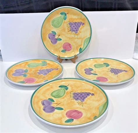 Caleca Pottery Italy Frutta Hand Painted 4 Dinner Plates Fruit Yellow