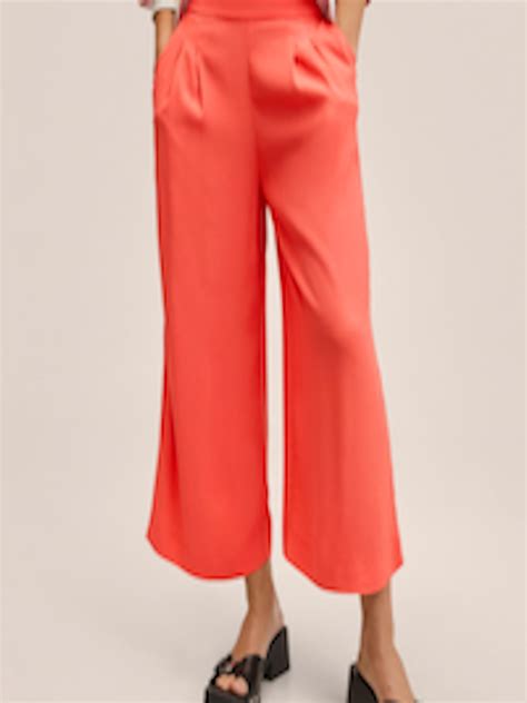 Buy Mango Women Coral Pink Solid Flared Pleated Culottes Trousers Trousers For Women 18636154