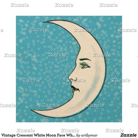 Vintage Crescent Moon Face Wood Print