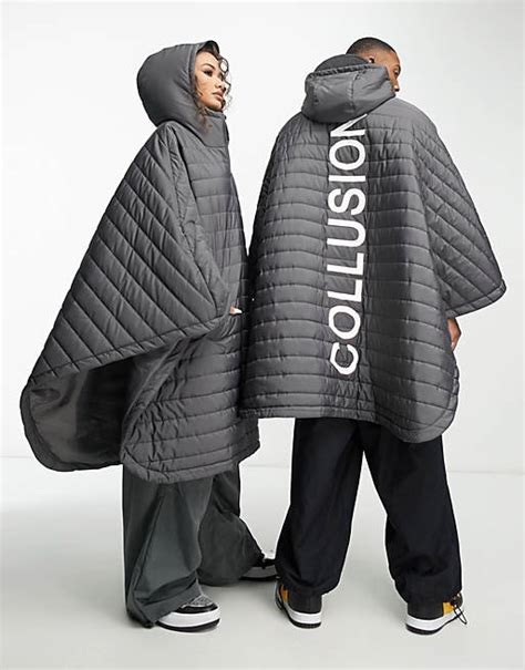 Collusion Unisex Oversized Branded Quilted Poncho In Grey Asos