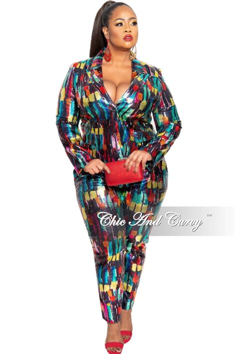 Final Sale Plus Size 2 Piece Pants Suit In Multi Color Sequin Chic And Curvy