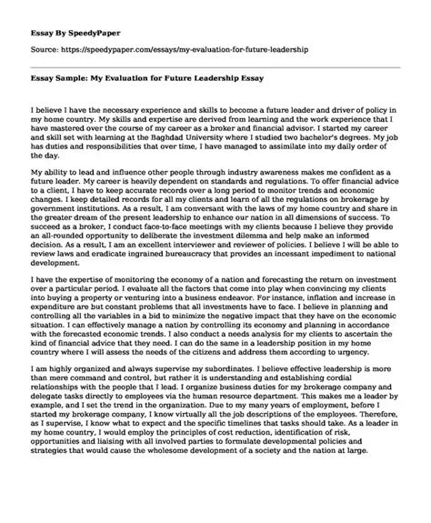 Essay Sample My Evaluation For Future Leadership SpeedyPaper