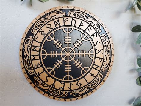 Wood Carved Helm Of Awe Wall Art Viking Shield Wall Hanging Norse