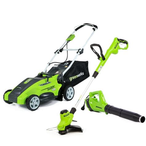 Greenworks 24 Volt Cordless 14 Mower Blower And 10 Trimmer Combo Kit With 2 40 Ah Usb