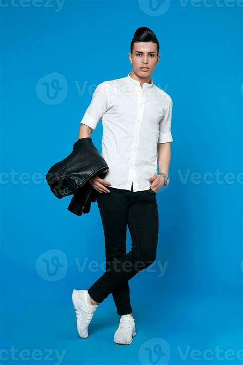 Handsome Man Wear Black Leather Jacket Full Length Photo Of A Young Casual Man 34213601 Stock