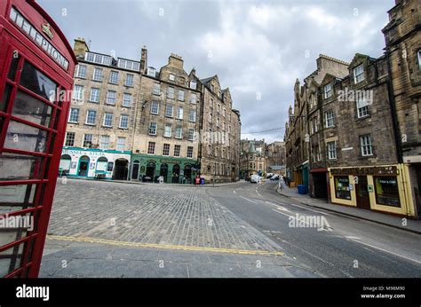 A View To Candlemaker Street In Edinburgh Scotland With Landmark Red