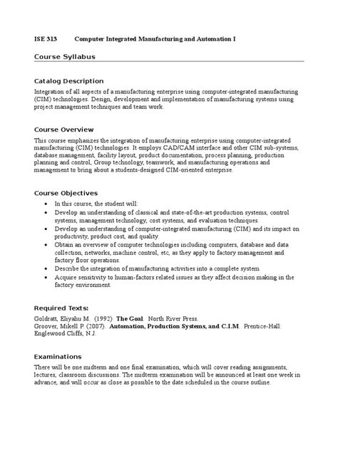 Cim Automation Course Syllabus Pdf Science And Technology Computing
