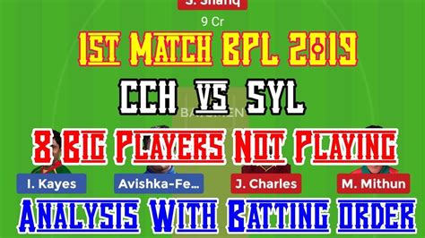 Cch Vs Syl Dream Predictions Syl Vs Cch Bpl St Match Team News