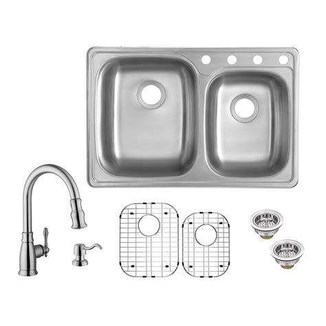 Glacier Bay All In One Drop In Stainless Steel 33 In 4 Hole Single Bowl Kitchen Sink Vt3322b1