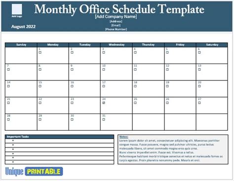 10+ Free Monthly Schedule Templates - Free Unique Printable Templates