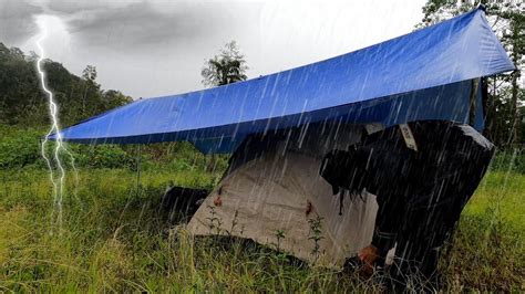 Solo Camping Heavy Rain Relaxing In A Tent During A Rain Storm Asmr