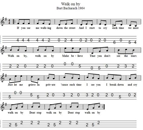 Walk On By Sheet Music Guitar Tab And Mandolin Tab - Tenor Banjo Tabs